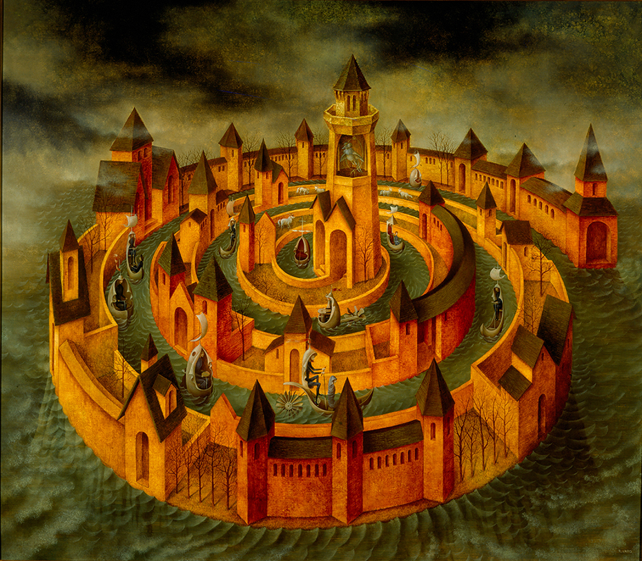 Transito en Espiral (Spiral Transit). Painting by Remedios Varo (1962)